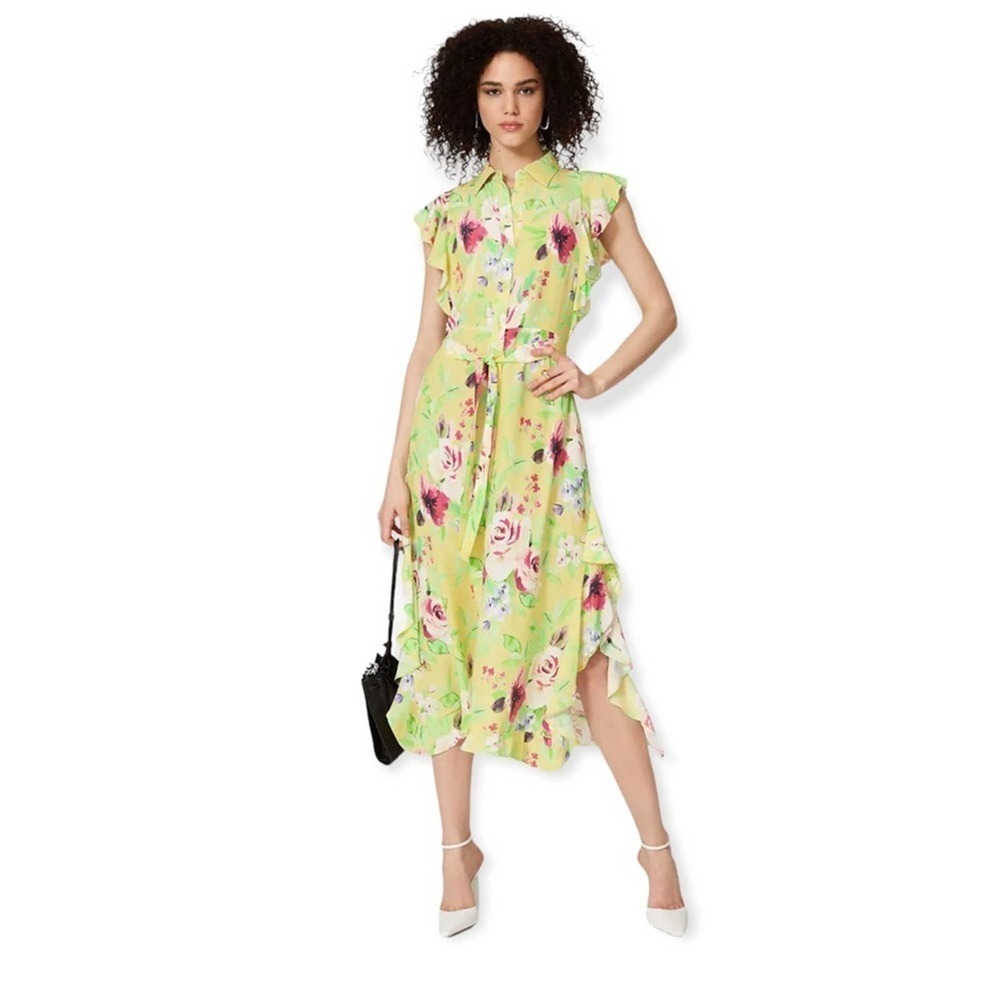 Marissa Webb Collective floral Button Front Ruffle Midi Dress
